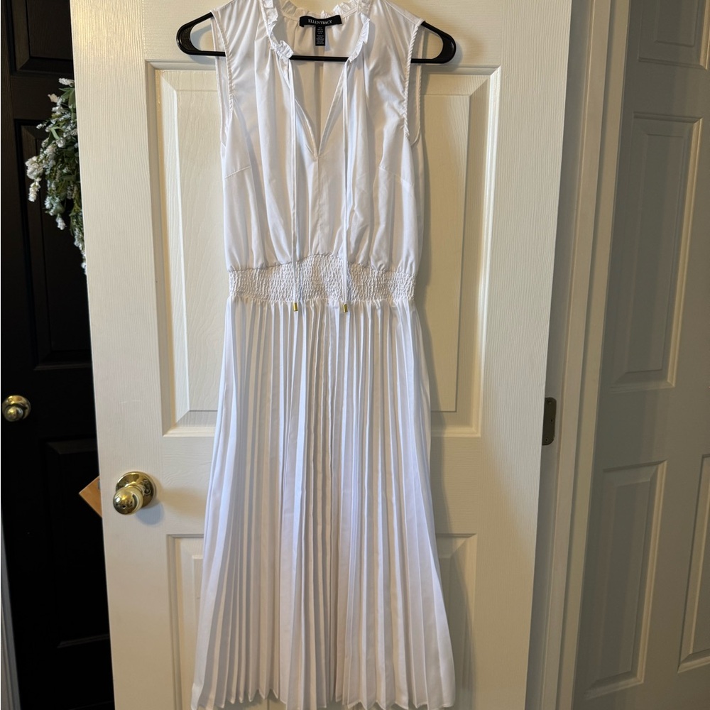Ellen Tracy Bright White Pleated Midi Sundress